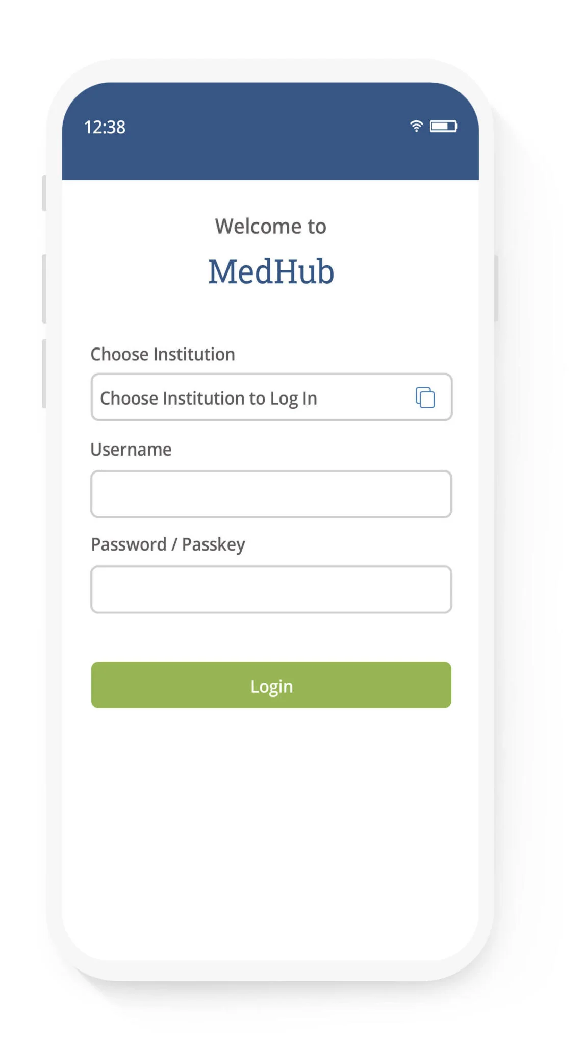 med hub app screenshot of login page